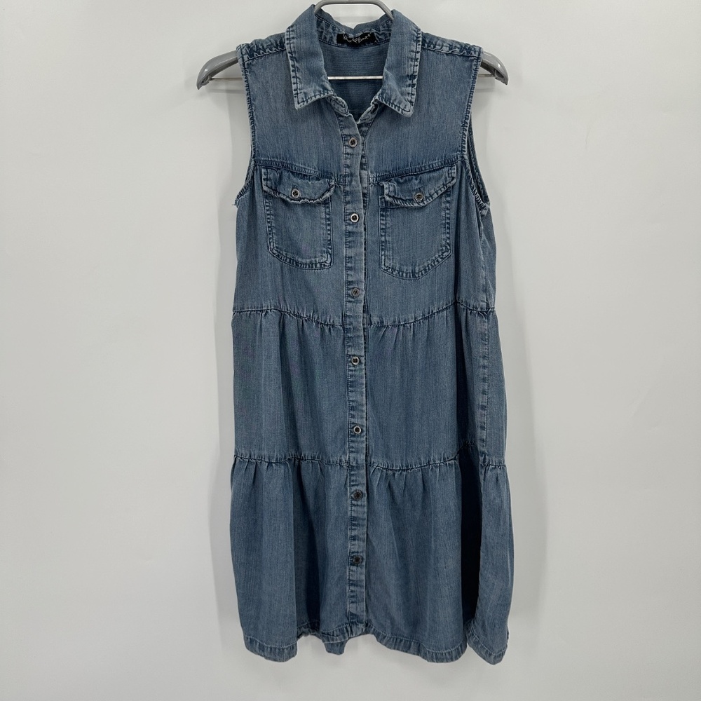 Velvet Heart Tencel Chambray Sleeveless Button Front Shirt Dress size S Mini